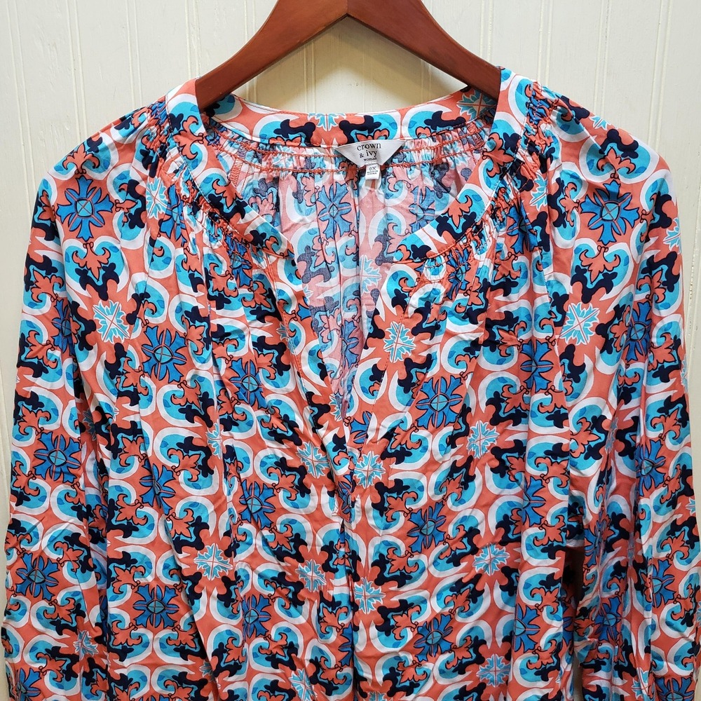 Crown & Ivy Blouse Womens Plus 0X Multicolor V Neck 3/4 Sleeve Floral Tunic